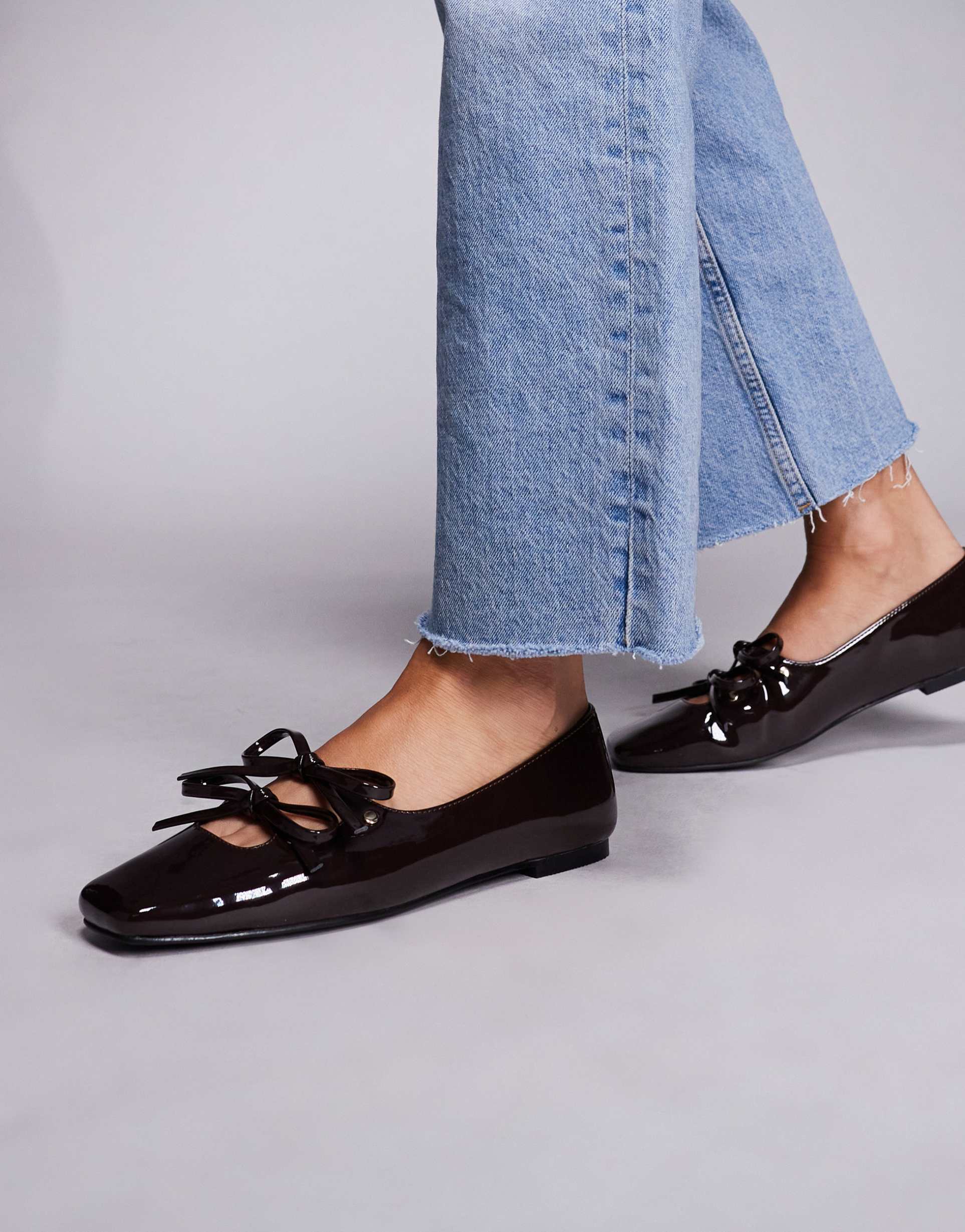 public desire ginger square toe ballet flats in brown patent