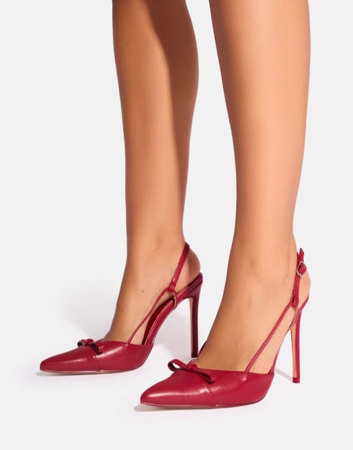 Public Desire Ginni bow detail sling back court heels in red, 4 of 4