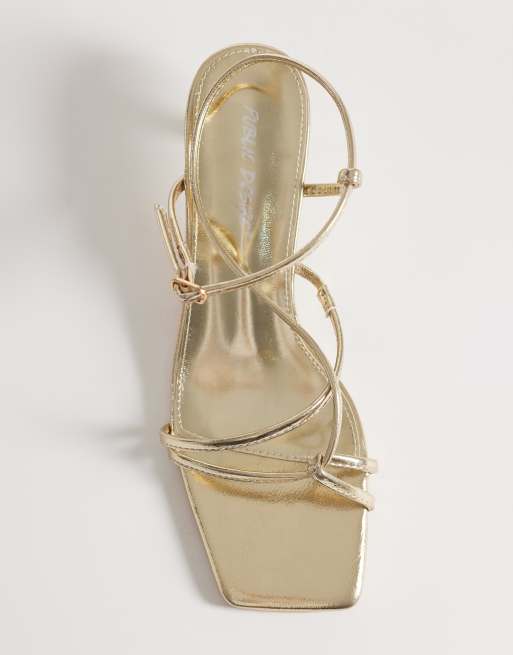 Public Desire Glinda kitten heel strappy sandals in gold, 2 of 4