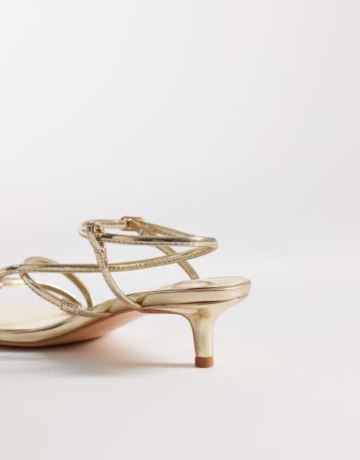 Public Desire Glinda kitten heel strappy sandals in gold, 3 of 4