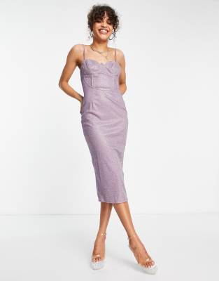 Public Desire glitter corset midi dress in lilac-Purple