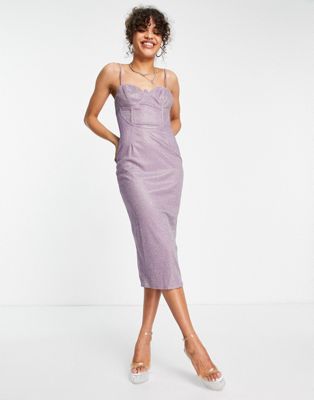 Public Desire glitter corset midi dress in lilac - ASOS Price Checker