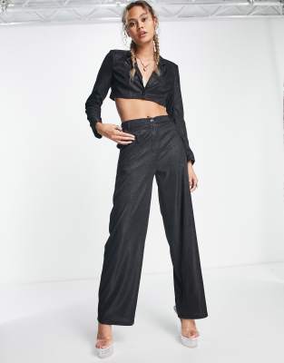 glitter wide leg pants in black - part of a set