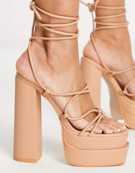 Beige chunky outlet strap platform heels