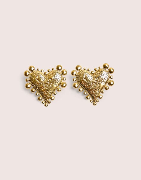 Public Desire Gold plated heart earrings in gold - view 1