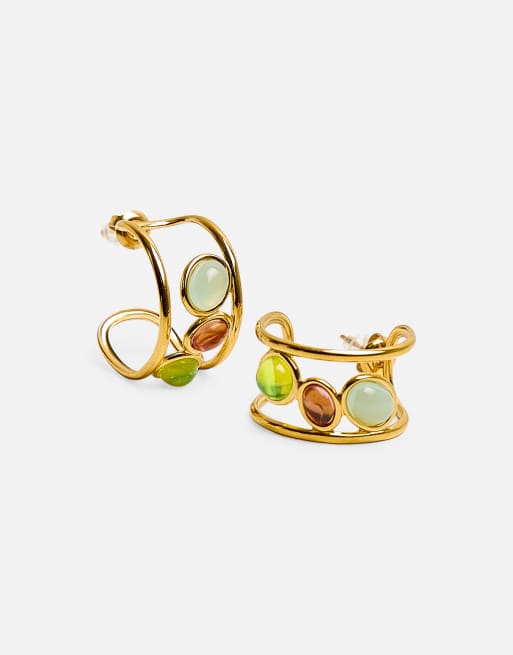 Public Desire Gold plated hoop earrings with resin stones in gold, 2 of 3