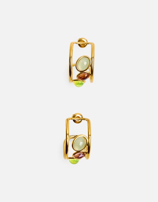 Public Desire Gold plated hoop earrings with resin stones in gold, 3 of 3