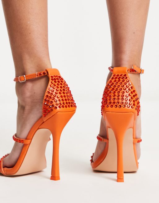 Public Desire - Golda - Orange sandaler med hæl og udsmykning, 2 af 4