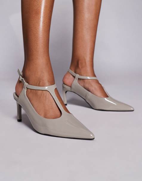 Public Desire Grace kitten heel shoes in grey patent - view 1