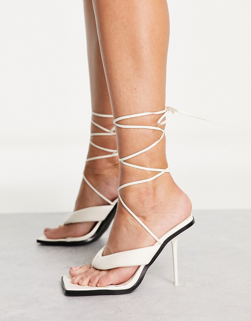 Public Desire Grand heel sandals with toe post in off white