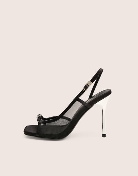 Public Desire Grattitude strappy square toe stiletto heels in black - view 1