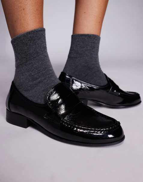 Public Desire Haboo loafers in black croc - view 1