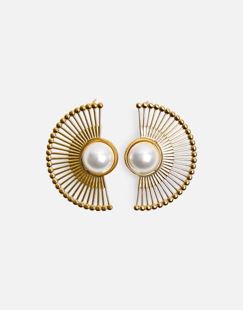 Public Desire Half moon earrings with pearl detail in gold - view 1