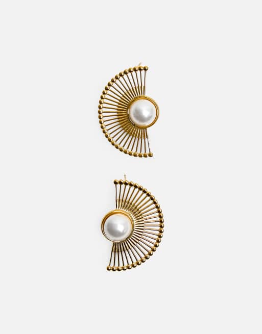 Public Desire Half moon earrings with pearl detail in gold, 2 of 3