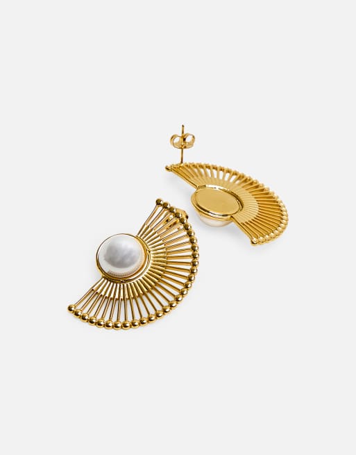Public Desire Half moon earrings with pearl detail in gold, 3 of 3