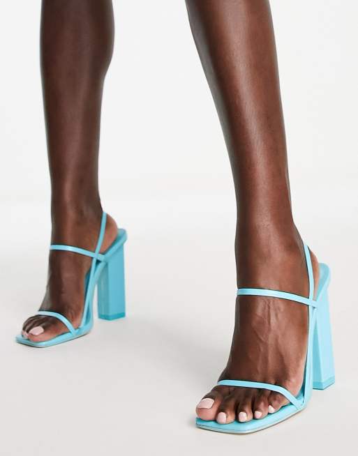 Public Desire Halley block heel barely there sandals in aqua blue