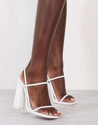 Public Desire Halley block heel barely there sandals in white