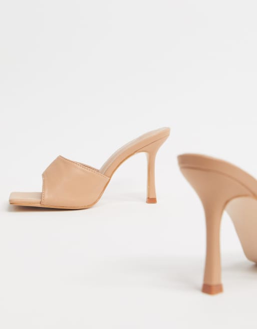 Public Desire - Harlow - Beige mulesandaler med firkantet tå, 4 af 4