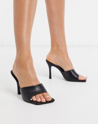 Public Desire Harlow square toe mule sandal in black | ASOS