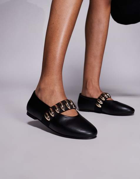Public Desire Harmonica ballet flats with hardware detail in black - view 1