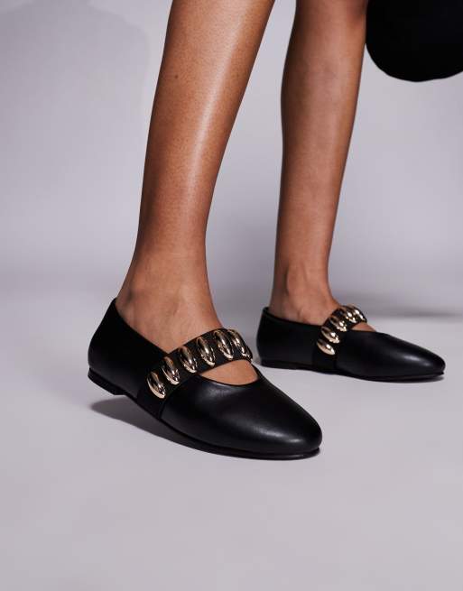 Public Desire Harmonica ballet flats with hardware detail in black