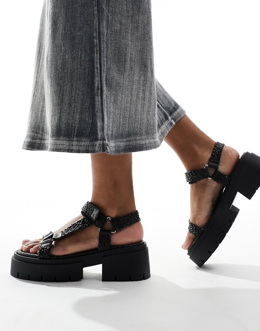 Public Desire Hazard chunky sandal with raffia in black