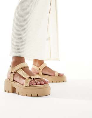 Public Desire Public Desire Hazard chunky sandal with raffia in natural-Neutral