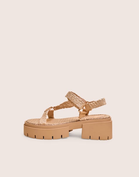 Public Desire Hazard raffia chunky dad sandals in natural - view 1