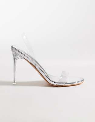 Public Desire Heeled Barely There Sandals In Silver