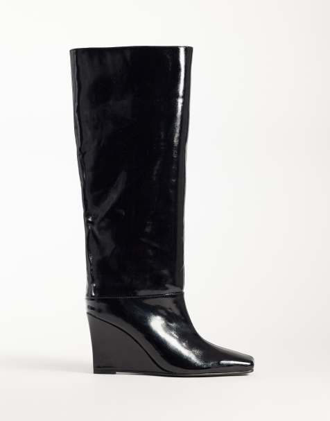 Public Desire Helena wedge pull on boots with chisel toe in black - view 1