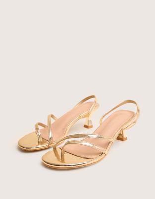  Helios mirror pu asymmetric toe strap sling back mid heels 