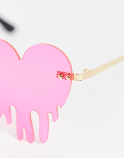 Public Desire – Herzförmige Sonnenbrille in Neonrosa mit schmelzendem Look, 3 von 4