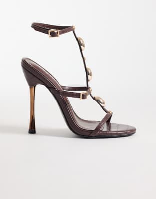 Public Desire High Heeled Sandals With Stone Embellishment In Brown