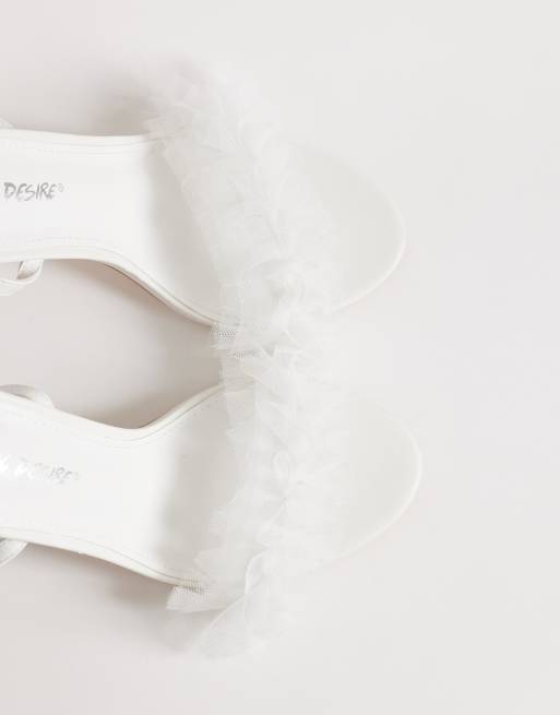 Public Desire high heeled tie leg sandals in white, 2 of 4
