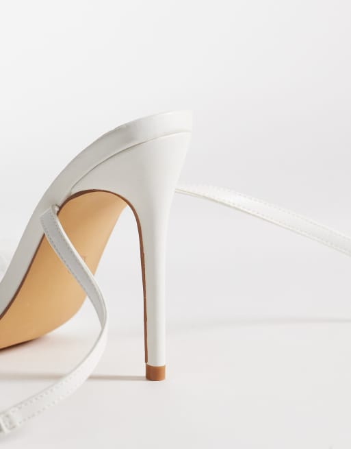 Public Desire high heeled tie leg sandals in white, 3 of 4