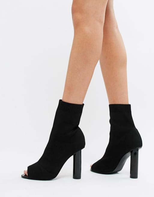 Peep toe sock boots block sale heel