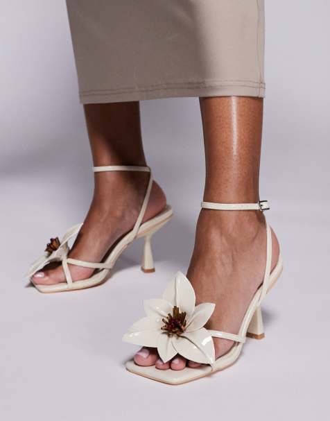 Public Desire Hydrangea 3D floral strappy mid heeled sandals in cream - view 1