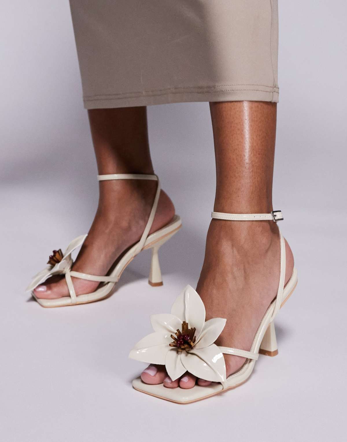 Public Desire Hydrangea 3D floral strappy mid heeled sandals in cream