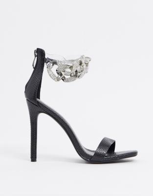 diamante sandals heels black