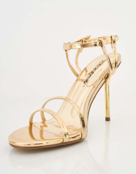 Public Desire Idealist mirror double strap barely there high heels in gold - view 1