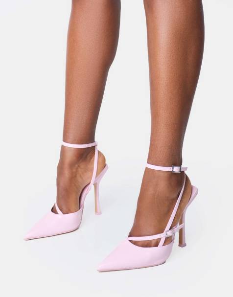 Public Desire Idol patent buckle strappy detail stiletto court high heels in pink - view 1