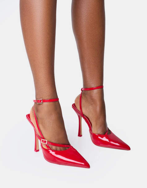 Public Desire Idol patent buckle strappy detail stiletto court high heels in red - view 1