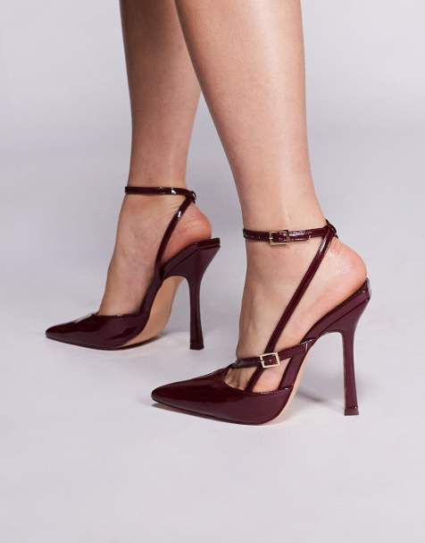 Public Desire Idol pointed toe heeled shoes in burgundy patent - view 1