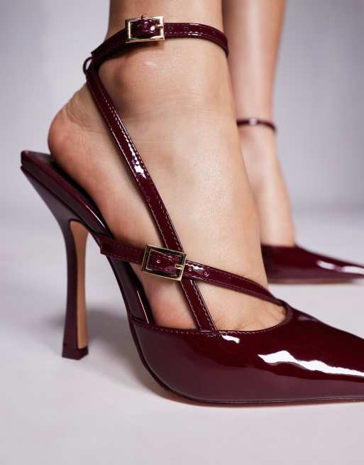 Public Desire Idol pointed toe heeled shoes in burgundy patent