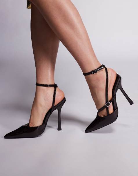Public Desire Idol pointed toe heeled shoes in chocolate patent - view 1