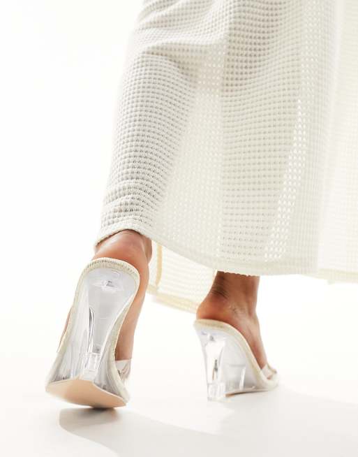 Public Desire Iggy wedge heeled lucite mules in clear, 3 of 4