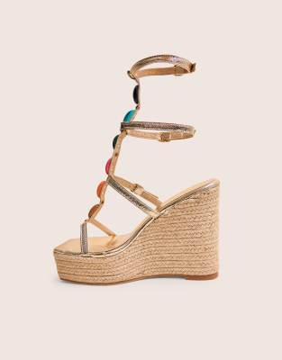  Iliana cracked beaded trim strappy jute wedges 