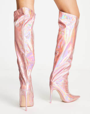 rose pink thigh high boots