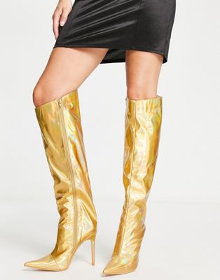 Public Desire Independent metallic knee boots in gold  - ASOS Price Checker