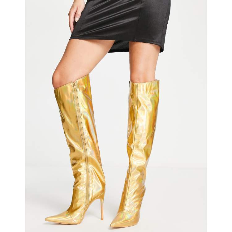 metallic over the knee boots